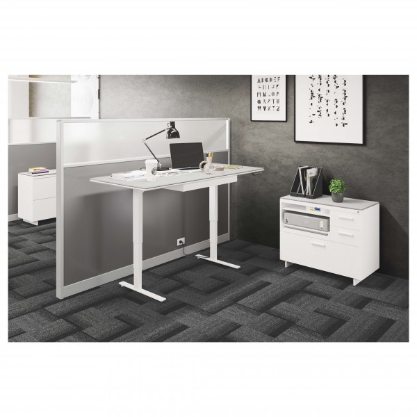 Centro 6452-2 Lift Standing Desk Smooth Satin White / Grey Glass