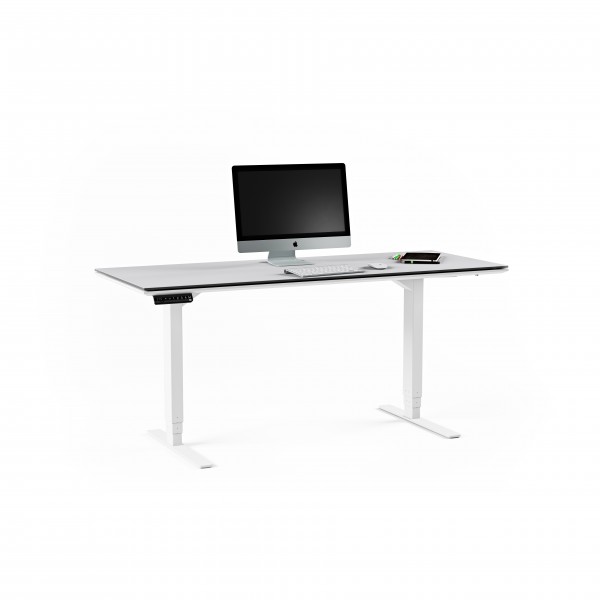 Centro 6452-2 Lift Standing Desk Smooth Satin White / Grey Glass