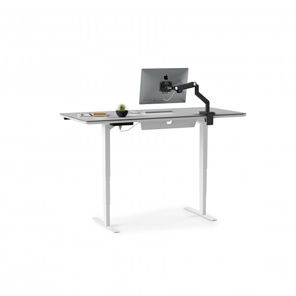 Centro 6452-2 Lift Standing Desk Smooth Satin White / Grey Glass