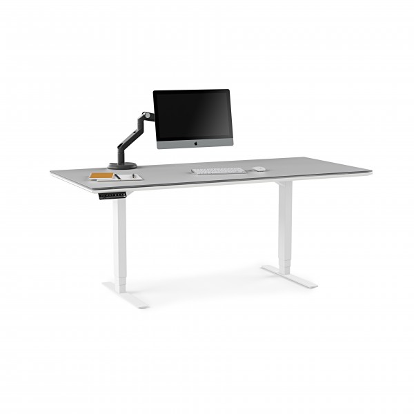 Centro 6452-2 Lift Standing Desk Smooth Satin White / Grey Glass