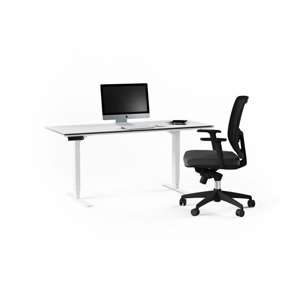 Centro 6452-2 Lift Standing Desk Smooth Satin White / Grey Glass