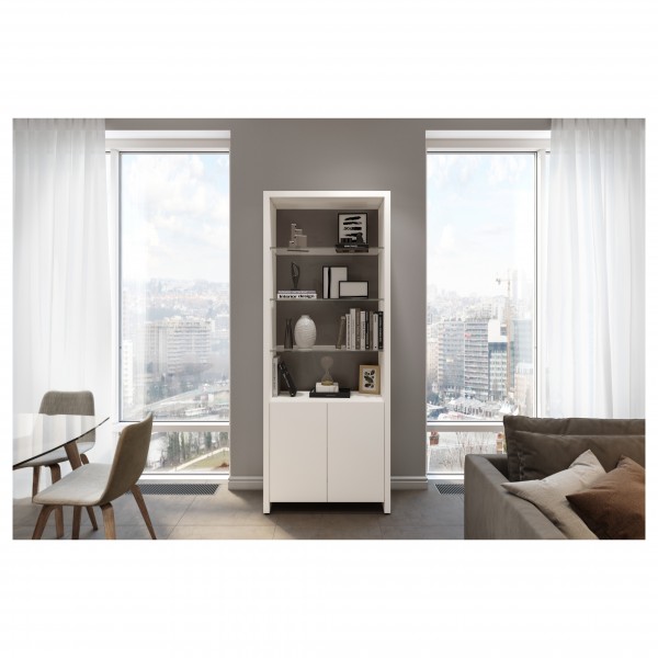 Linea 5802 Satin White Double Width Bookshelf Unit