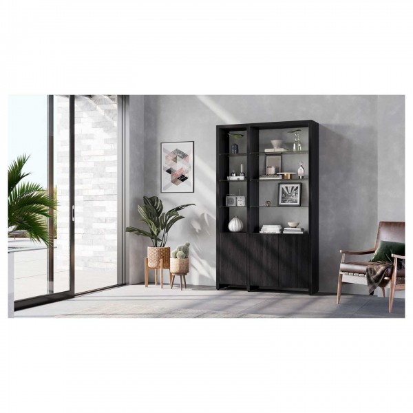Linea 5802A Charcoal Stained Ash Double Width Bookshelf Add On