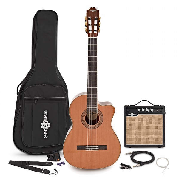 Deluxe Cutaway Classical Electro Acoustic Guitar by Gear4music, Cedar