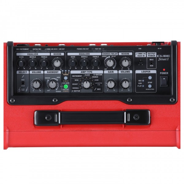 Boss Cube Street 2 Battery Powered Stereo Amplifier, Red - Panel View