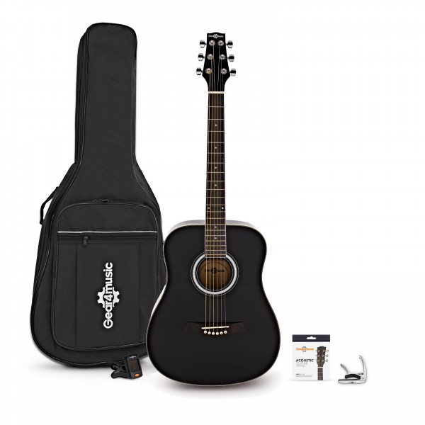 3/4 Size Electro Acoustic Travel Guitar Pack by Gear4music, Black