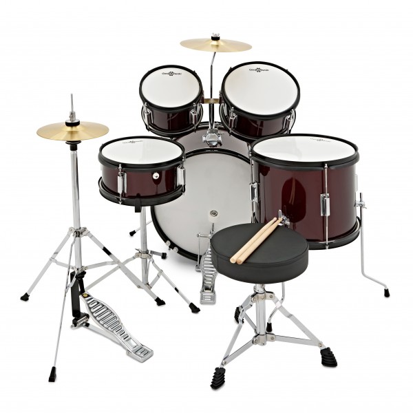 Junior 5 Piece Drum Kit by Gear4music, Wine Red