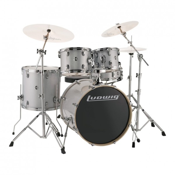 Ludwig Evolution 22'' 5pc Drum Kit w/ Hardware, Silver/White Sparkle