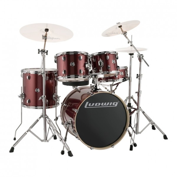Ludwig Evolution 22'' 5pc Drum Kit w/ Hardware, Red Sparkle