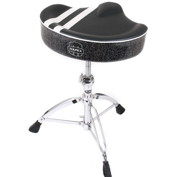 Mapex T756B Stool Saddle Top, Threaded Base, Black with White Stripe