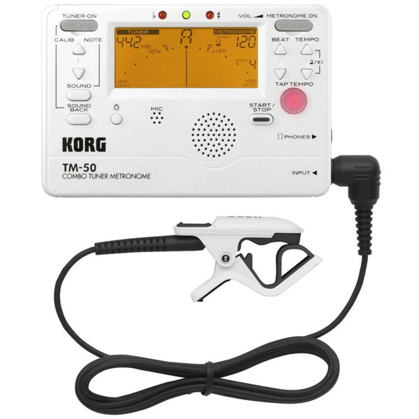 Korg TM-50C Combo Tuner, Metronome and Contact Mic, Pearl White