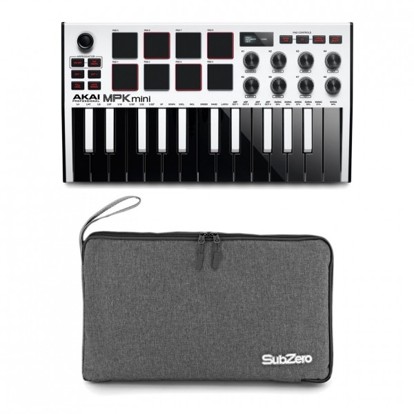 Akai Professional MPK Mini MK3 MIDI Keyboard, White with Subzero Bag