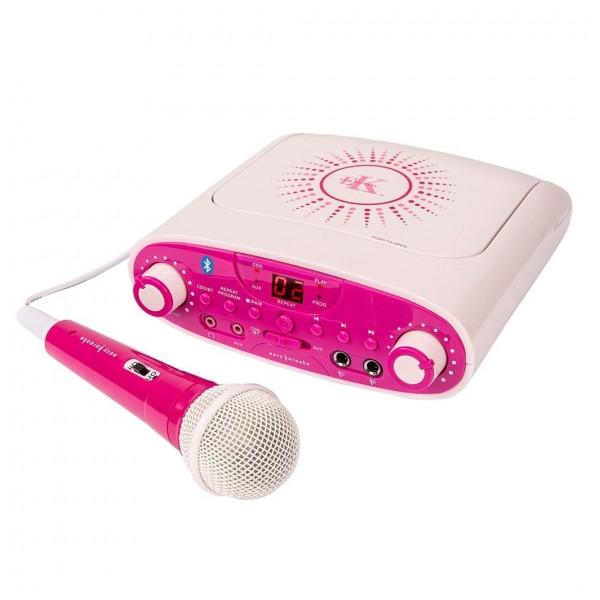 Easy Karaoke Bluetooth Karaoke Machine & 1 Microphone, Pink - complete