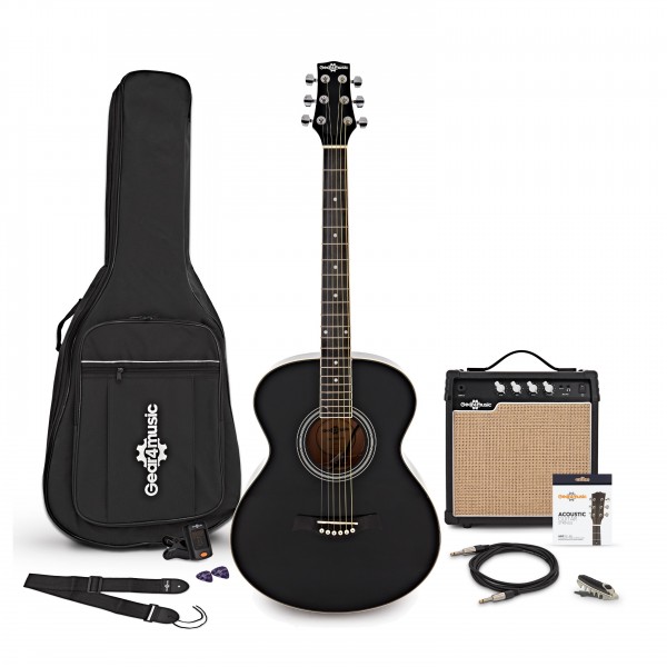 Student Left Handed Electro Acoustic Guitar + 15W Amp Pack, Black