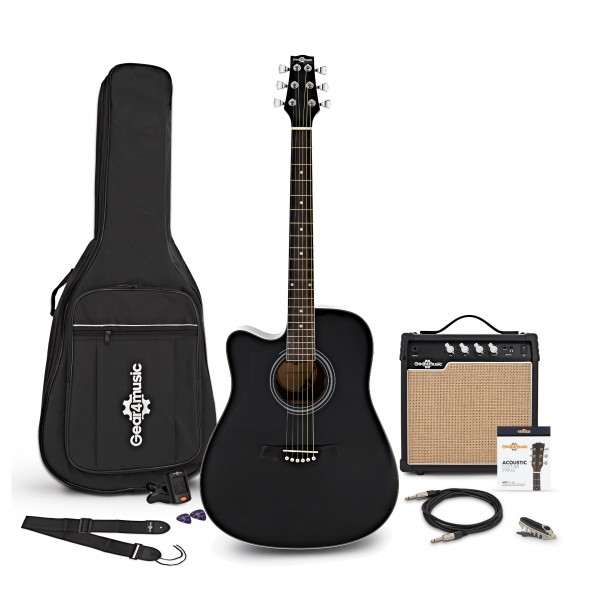 Dreadnought Cutaway Left Handed Electro Acoustic + 15W Amp, Black