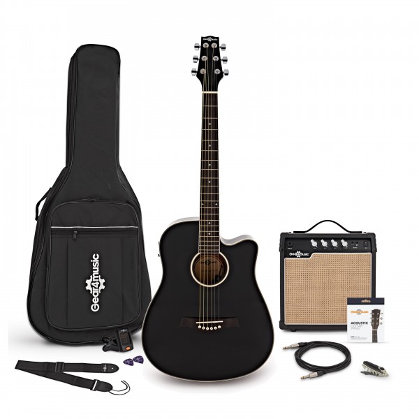 3/4 Size Electro-Acoustic Travel Guitar + 15W Amp Pack, Black