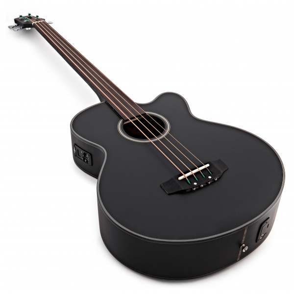 Electro Acoustic Fretless Bass Guitar, Black + 35W Amp Pack