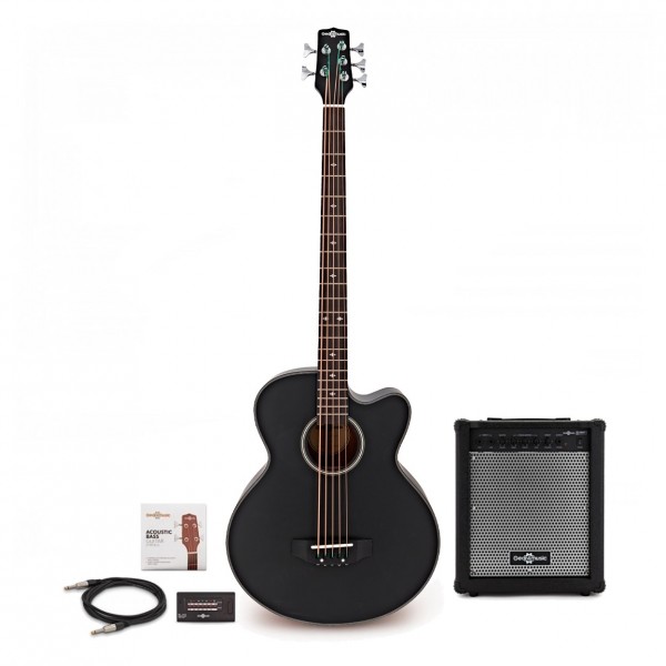 Electro Acoustic 5 String Bass Guitar + 35w Amp Pack, Black