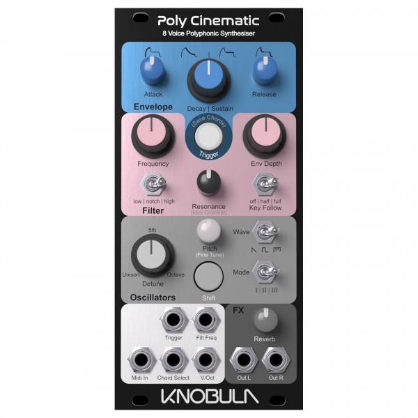 KNOBULA Poly Cinematic, 8 Voice Polyphonic Synthesiser (12HP) - Front