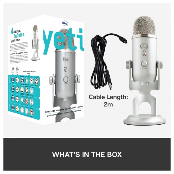Blue Yeti Silver Mic - Box and Accessories