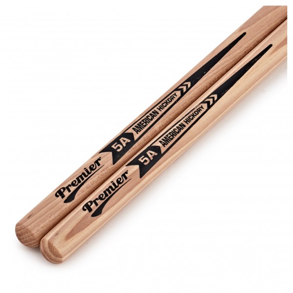 Premier 5A American Hickory Drumsticks, Nylon Tip, 5 Pair Pack
