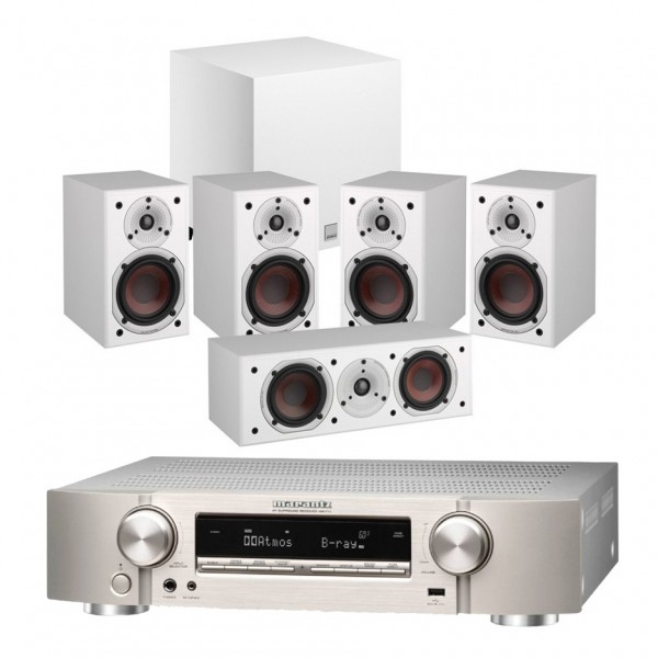 Marantz NR1711 Silver AVR with Spektor 1 White AV Speaker Package