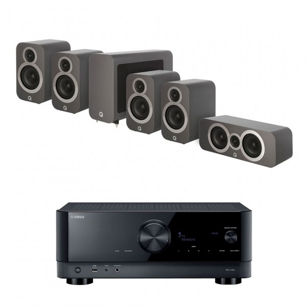 Yamaha RX-V4A AV Receiver with 3010i Grey 5.1 Speaker Package