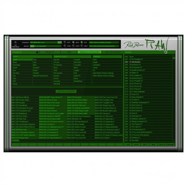 Rob Papen RAW Virtual Synth Plugin - Preset Manager