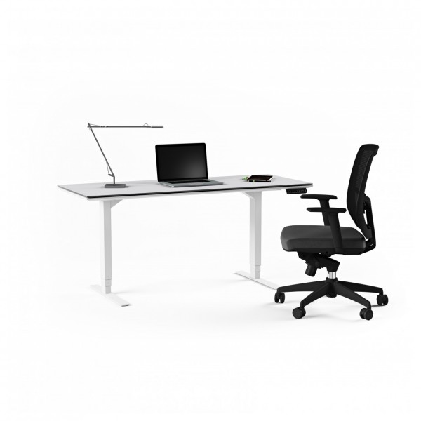 Centro 6451-2 Lift Standing Desk Smooth Satin White / Grey Glass LS 1