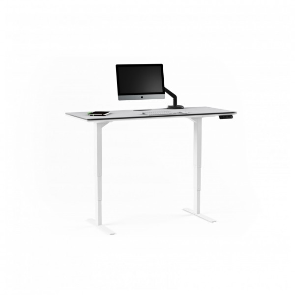 Centro 6451-2 Lift Standing Desk Smooth Satin White / Grey Glass LS 5