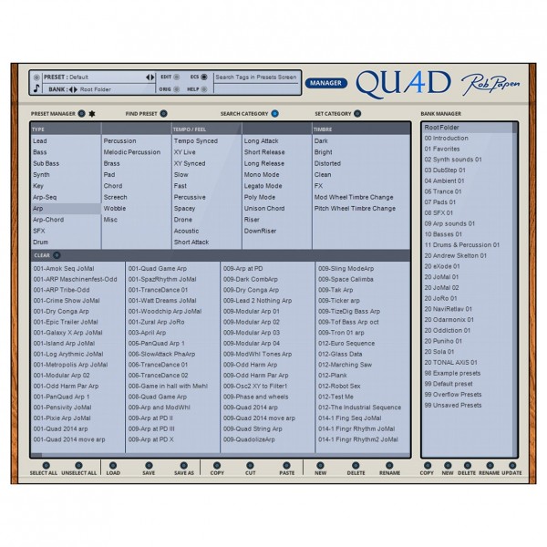 Rob Papen Quad Virtual Synthesizer - Manager