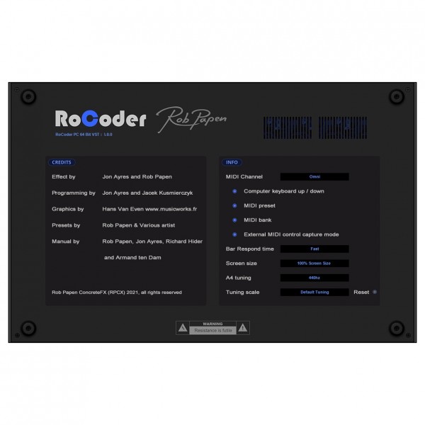 Rob Papen RoCoder - Rear Panel