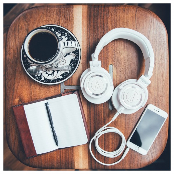 Audio Technica ATH-M50xWH Professional Monitor Headphones, White - coffee table