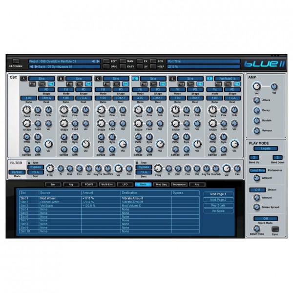 Blue-2 Virtual Synthesizer Plugin - Mod Matrix