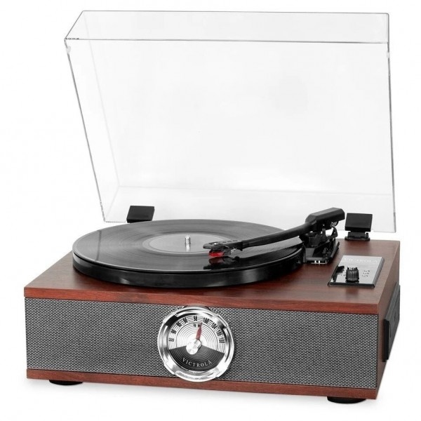 Victrola Park Avenue 5-in-1 Record Player, Brown - Angled