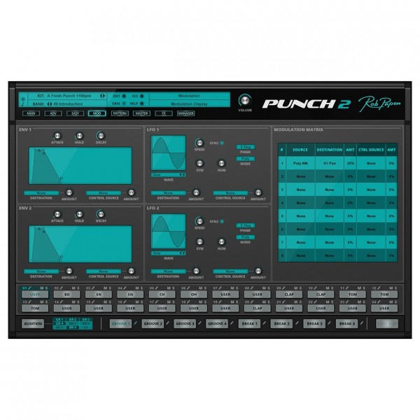 Punch-2 Drum Machine VST Plugin - Modulation Matrix