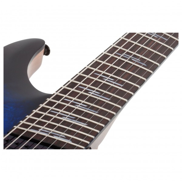 Schecter-Omen-Elite-7-MS,-See-Thru-Blue-Burst-neck