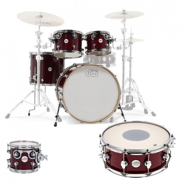 DW Design Series 22'' 6pc Shell Pack w/Snare, Cherry Stain