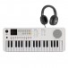 VISIONKEY-1 Tragbares Mini-Keyboard mit 37 Tasten, Weiß, mit Kopfhörer