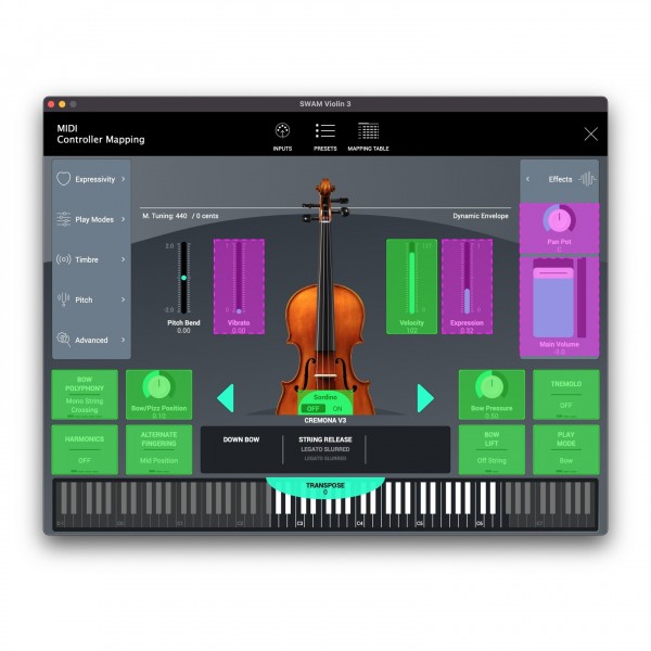 SWAM Violin v3 - MIDI Mapping