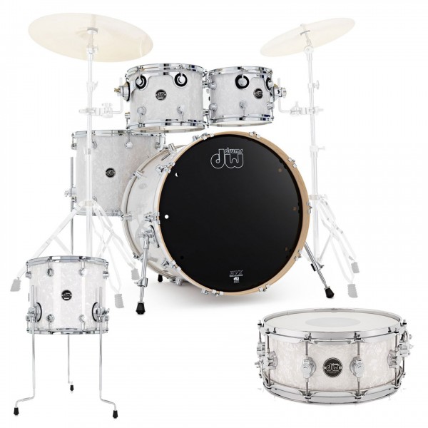DW Drums Performance Series 6 Piece Shell Pack w/Snare, White Marine