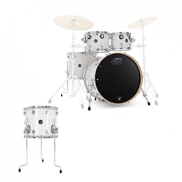 DW Drums Performance Series 22" 5 Piece Shell Pack, White Marine