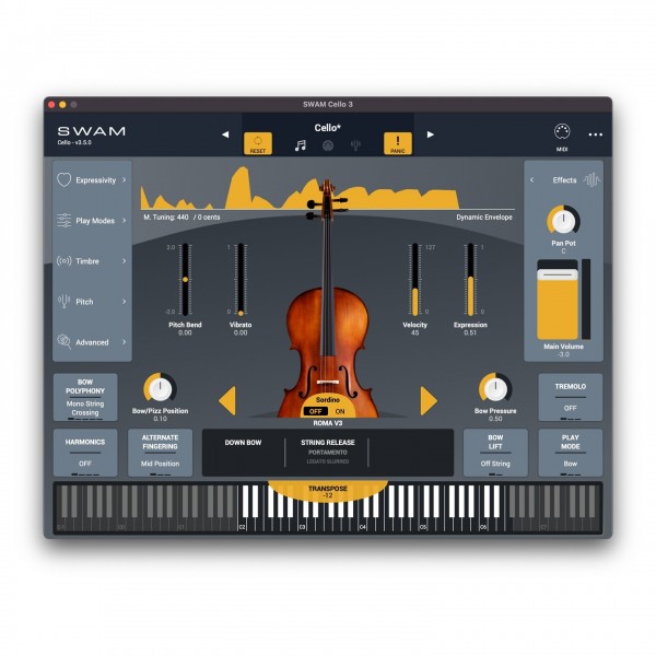 SWAM Cello v3 - GUI (Graphical User Interface)