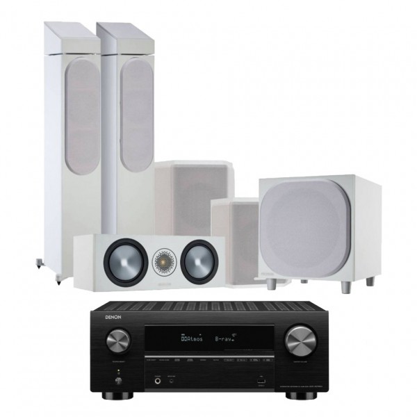 Denon AVC-X3700H AV Receiver & Bronze 5.1.2 Speaker Package, White