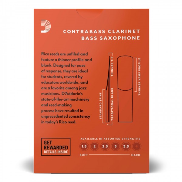 Rico by D'Addario Contrabass Clarinet / Bass Sax Reeds, 1.5 (10 Pack)
