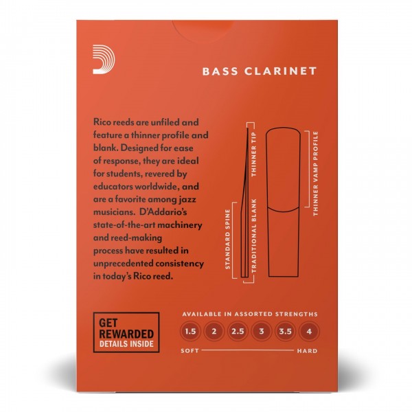 Rico by D'Addario Bass Clarinet Reeds - Back
