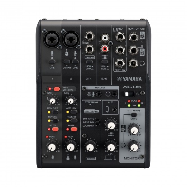 Yamaha AG06 MK2 6 Channel Mixer with USB Interface, Black - Front