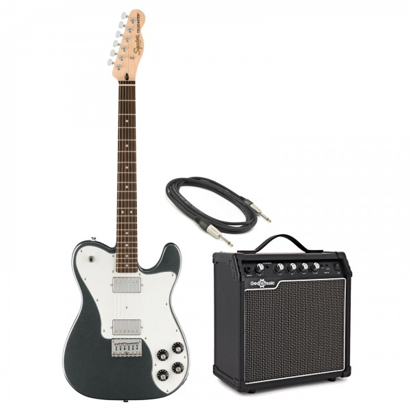 Squier Affinity Tele Deluxe, Charcoal Frost Metallic & 15W Amp Pack