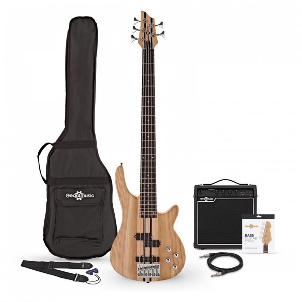 Chicago 5 String Neck Thru Bass Guitar + 15W Amp Pack, Natural