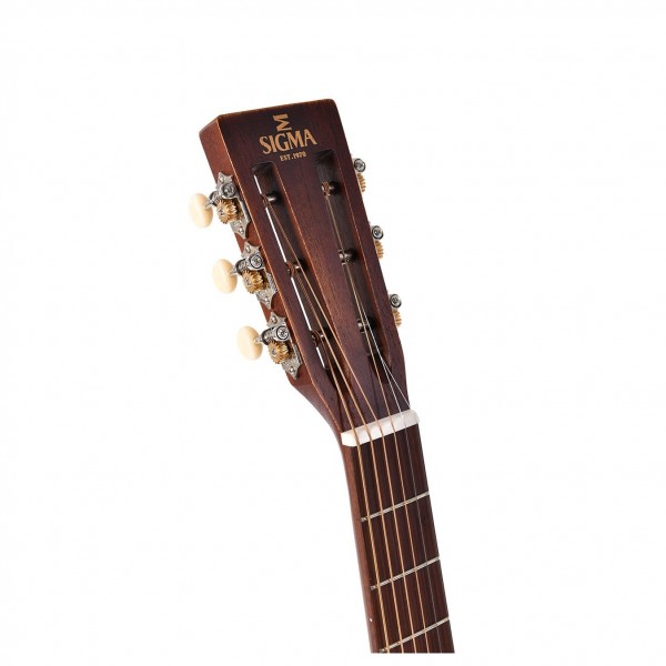 Sigma DJM-15 Dreadnought Aged, Distressed Satin Natural headstock angle